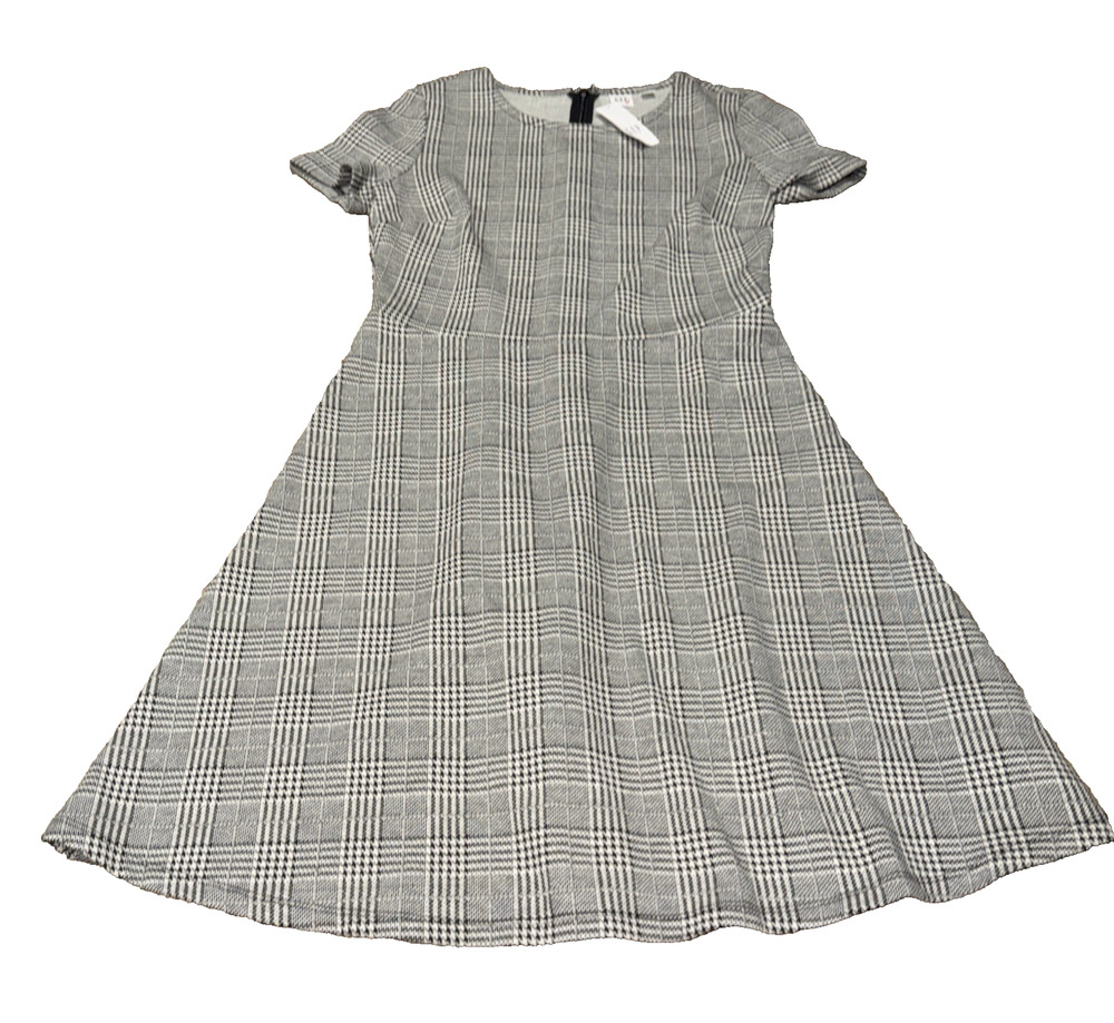 NWT Gap Black White Plaid Fit & Flare Dress Size 4